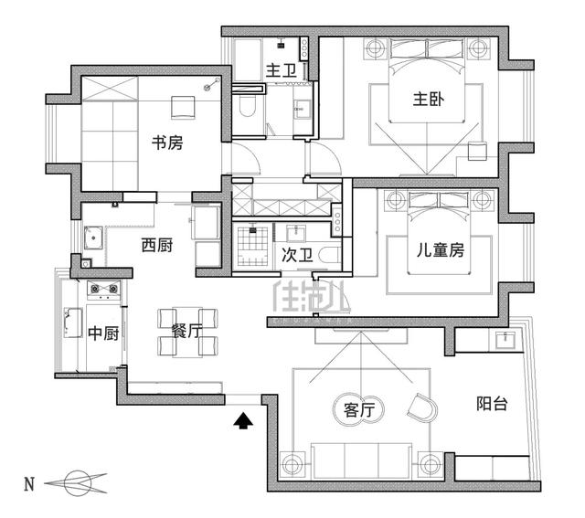 114㎡中西厨分离，全屋智能家居，孩子还能在客厅练车